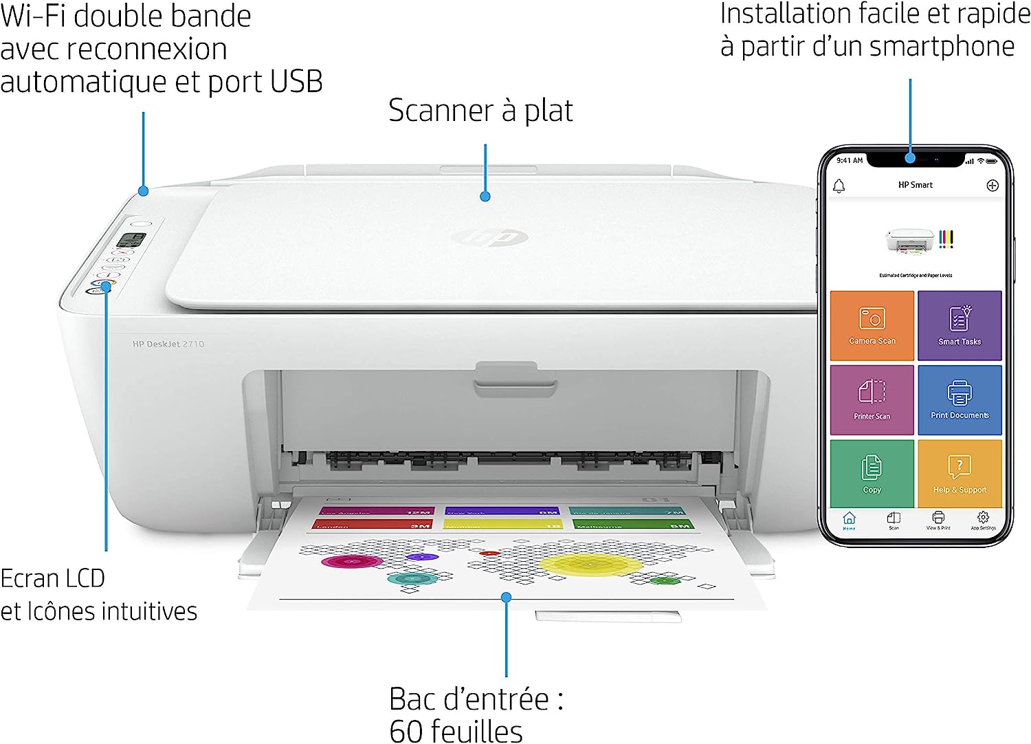 Rapid Market - HP DeskJet 2710 (5AR83B) Imprimante multifonction à